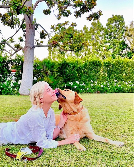 RIGHT-HOUND MAN: In Southern California, Selma Blair and Scout let the grass tickle their toes.