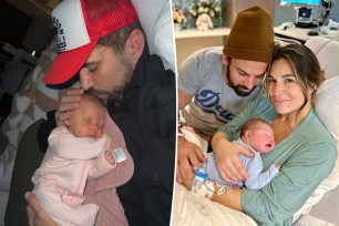 Nick Viall with his baby and Jessie James Decker with her newborn.