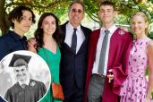 Jerry Seinfeld and Jessica Seinfeld at Shepard's graduation with their two other kids with an inset of Shepard gaduating.