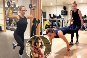 Jennifer Garner split image working out.