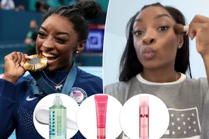 Simone Biles with insets of products