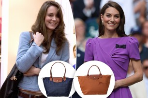 Kate Middleton with insets of two Longchamp bags