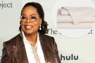 Oprah Winfrey with an inset of a sheet set