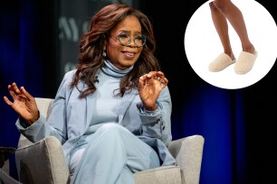 Oprah with an inset of slippers