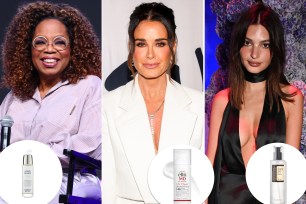 Oprah Kyle Richards and Emily Ratajkowski with insets of skincare