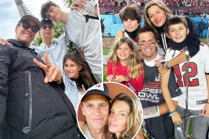 Tom Brady split image with Gisele Bündchen and their kids.