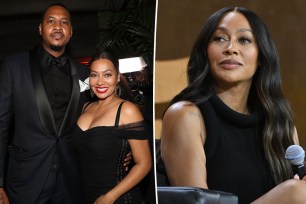 La La Anthony split image with Carmelo Anthony.