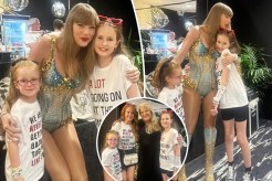 Taylor Swift split image with young fans.