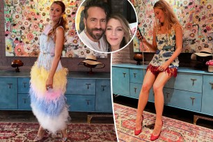 Blake Lively with an inset of her and Ryan Reynolds