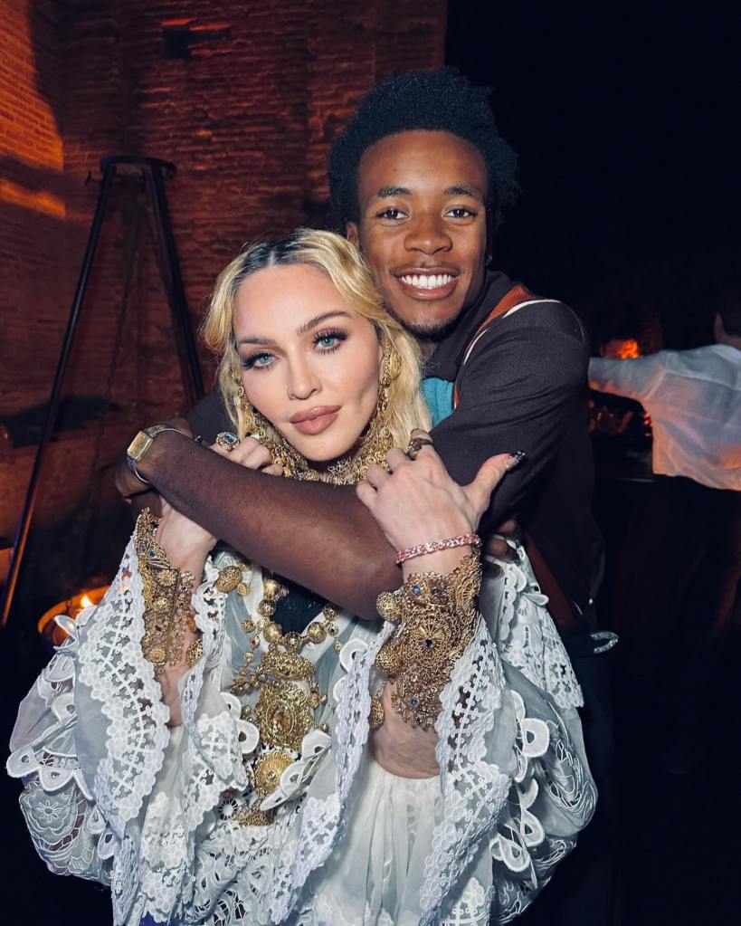 Madonna poses with her son David Banda during her birthday celebration in Italy.