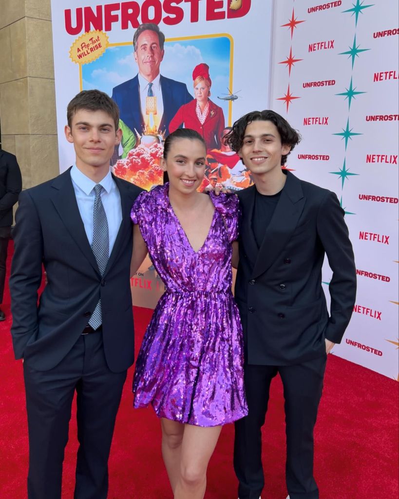 Shepherd, Sascha and Julian Seinfeld at April 2024 "Unfrosted" premiere